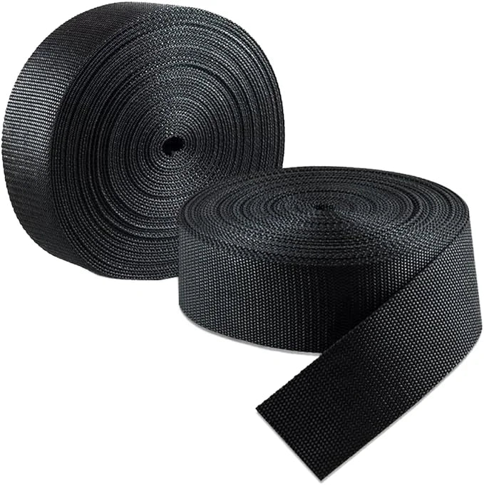 High Quality 25MM 38MM 50MM Black Nylon Webbing Strap Heavy Duty Polypropylene Webbing Belt for Backpack Seat Belt Webbing Tape