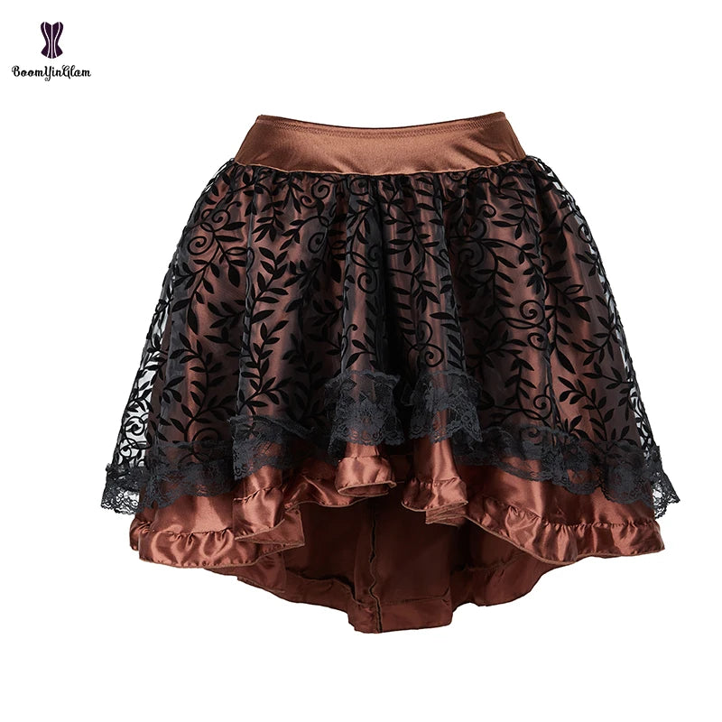 Zipper Brown Black Lace up Corsets Punk Style Gothic Dress Asymmetrical Women Victorian Corset Skirt Plus Size S to XXXXXXL