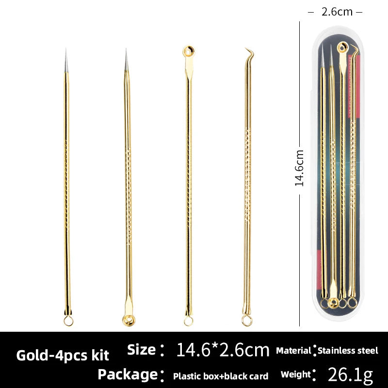 FX-T125 Four Piece Set Electroplating Acne Blackhead Pimples Needles Beauty Tools Wholesales Stainless Steel Acne Needle 4 Pcs
