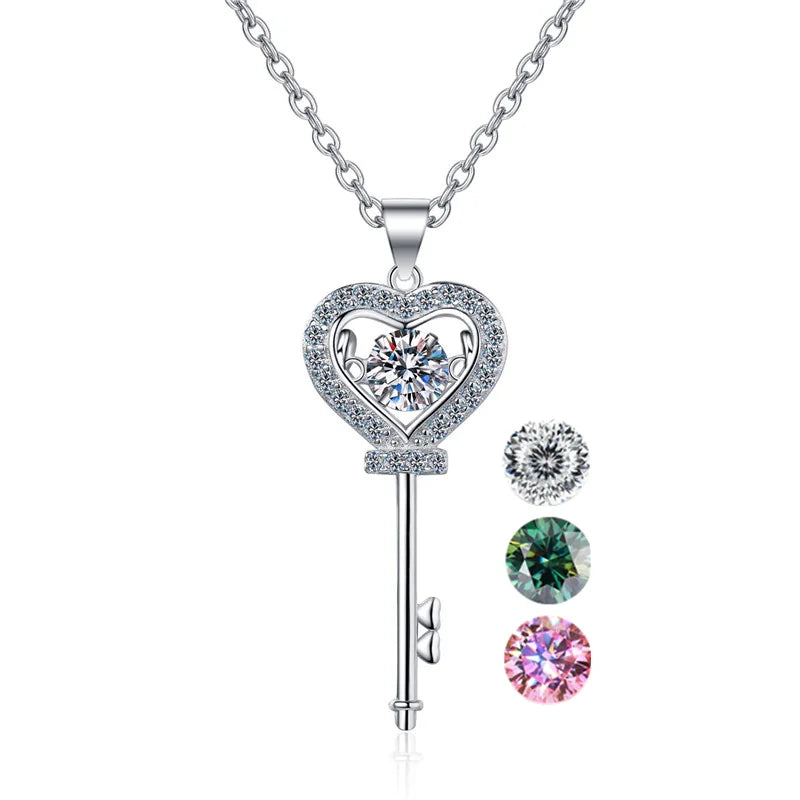 Hot Sale 0.5ct Diamond Heart Key Necklace Trendy Platinum 950 Plated Sterling Silver 925 Necklace for Women