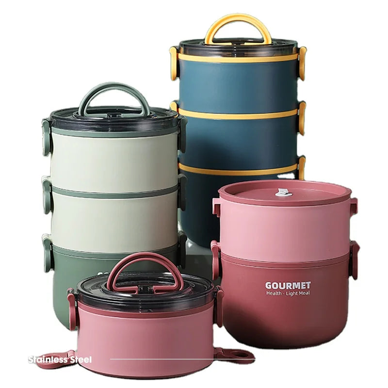 Portable Stainless Steel Bento Insulated Thermos Stack Lunch Box Food Box for School