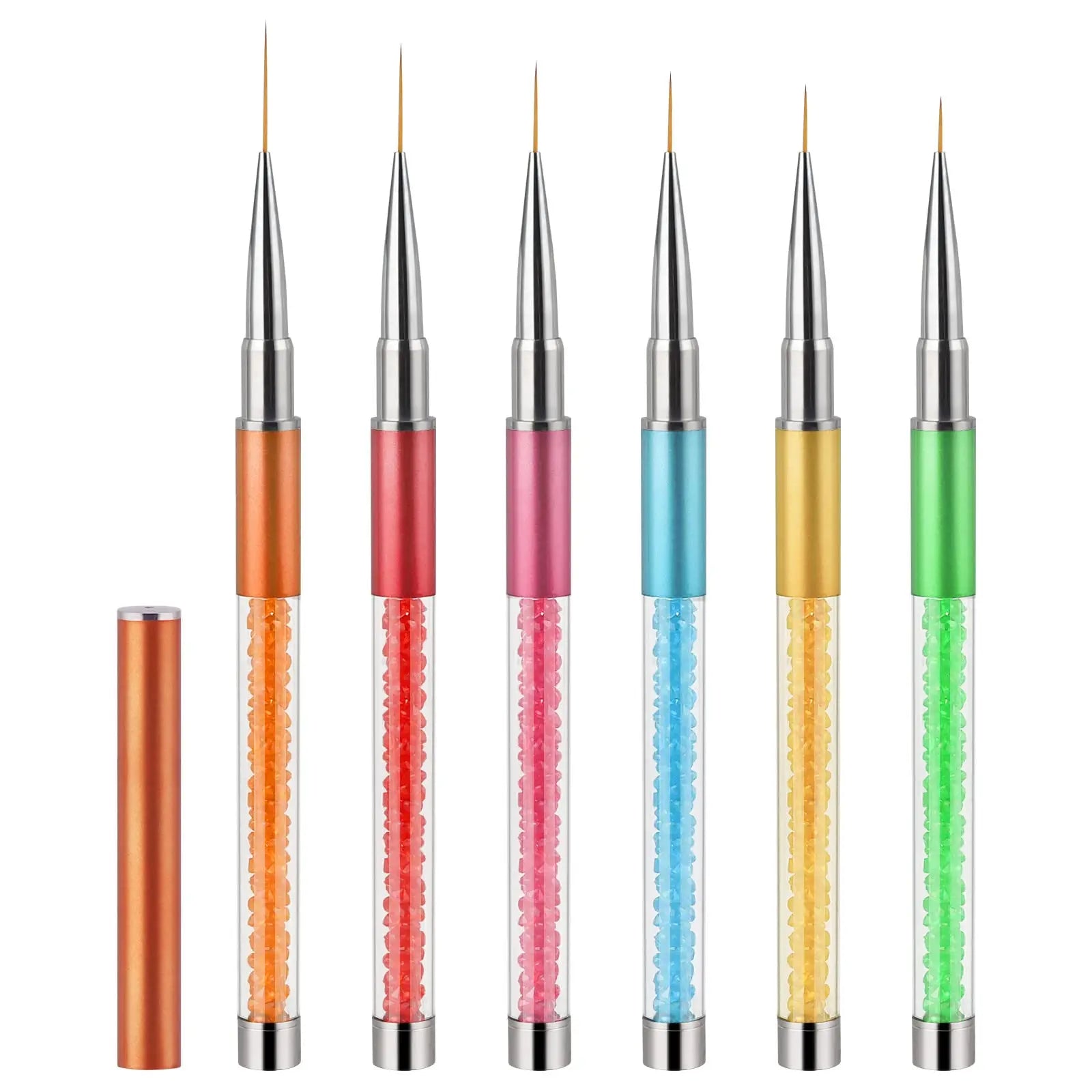OEM ODM Colorful Aluminum Ferrule Beginner Nail Art Brushes Tool Set with Dust Brush Striping Long Lines Nail Drawing Pen Brush