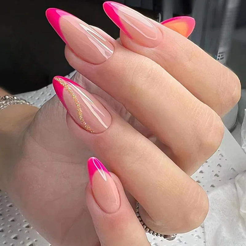 Wholesale Artificial Finger Orange Nails Acrylic Fake Nails Short French Soft Gel Almond Press on Nails