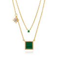 Joacii 925 Sterling Silver 18K Gold Plated Natural Gemstone Square Geometry Aaaaa Zircon Double Layer Star Malachite Necklace