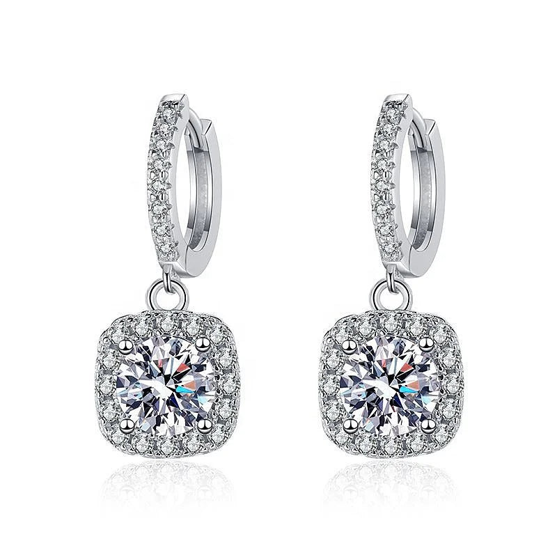 XEZ012 Luxury VVS 0.5 CT Moissanite Diamond Gemstone Tennis halo Hoop Earring for Women 925 Sterling Silver Wedding Fine Jewelry