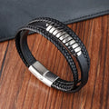 Fashion Classic Design Braided Leather Bracelet Stainless Steel Magnetic Buckle Men's Genuine Leather Bangle 21cm OT-210