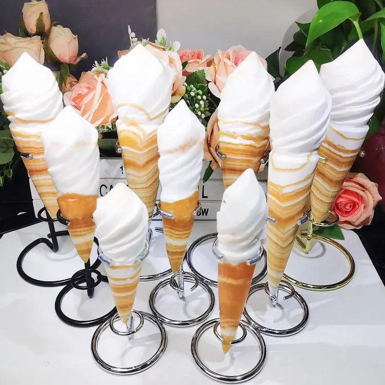 New Product Polished Healing Stone Ice Cream Crystals Craft Yellow Calcite Ice Cream Statues for Gift