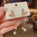 GT S925 Silver Needle Long Tassel Pearl Heart Earrings for Women