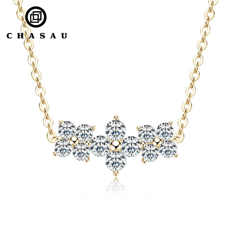 New Design Women 925 Sterling Silver 3mm&2.5mm Round VVS Moissanite Lucky Four-leaf Clover Pendant Necklace with Gra Certified