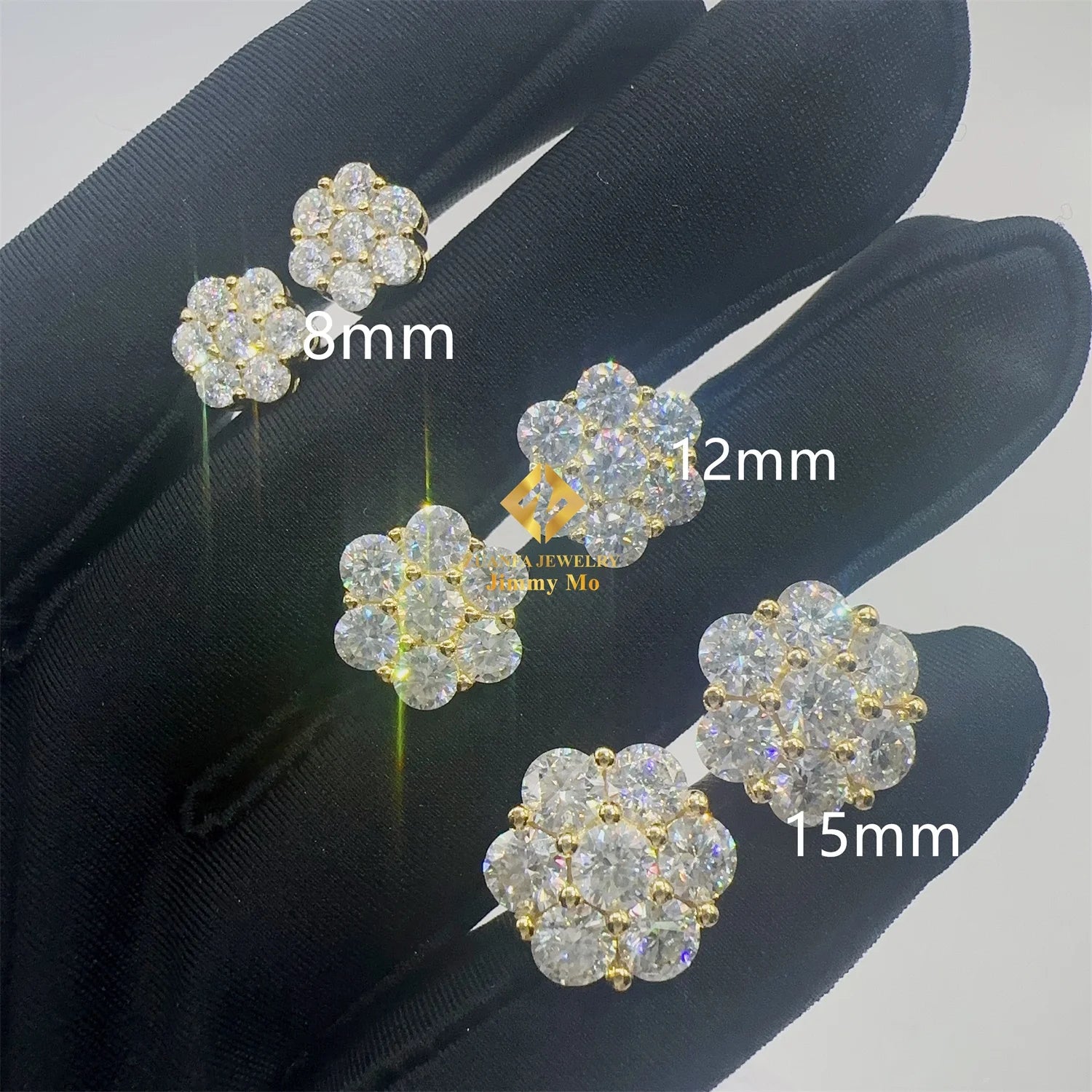 8mm 12mm 15mm Hip Hop Earring Factory Cheap Price 925 Silver Iced Out Jewelry VVS Moissanite Diamond Men Stud Flower Earrings
