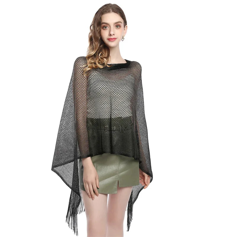 Summer Hollow Fringed Shawl New Pullover Rayon Shawl Women's Mesh Cape