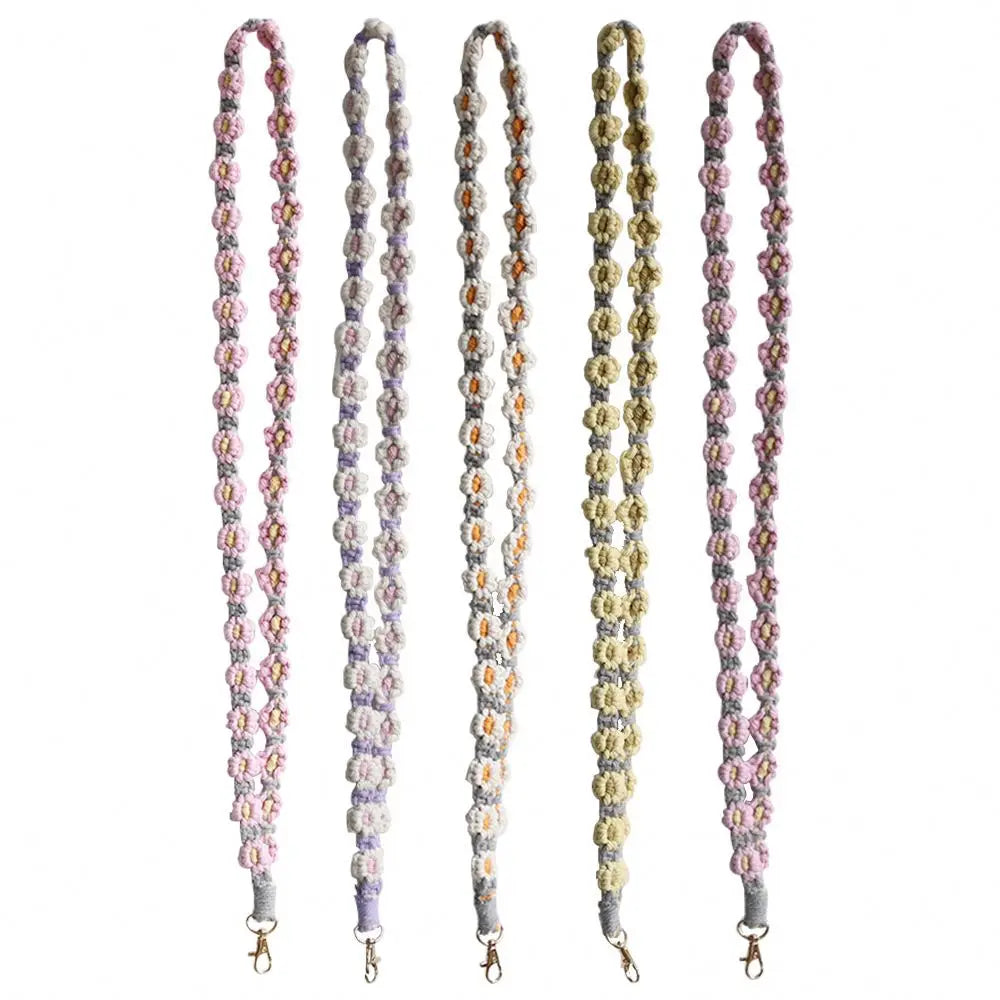 Long Mobile Phone Straps Keychain Sling Accessories Multifunctional Rope Chain Lanyard Key Chain Boho Hand Woven Flower Keychain