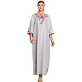 3D Three-dimensional Jacquard Material Short Sleeve Embroidery Flower on Neck Loose Size Rhinestone Middle East Arab Women Dress