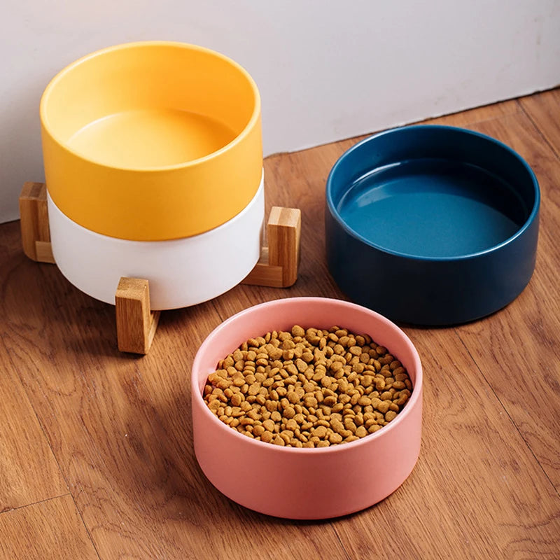 Ikitchen Wholesale Dog Bowl Multi-colour Wooden Frame Stand Cat Dog Bowl Slow Feeder Ceramic Dog Bowl