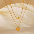 Hot Sales 18k PVD Gold Plated Waterproof Double Layer Glossy Heart Pendant Stainless Steel Necklace