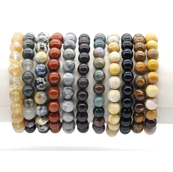 Wholesale 8MM Natural Round Indian Agate Stone Beaded Bracelets Unisex Classic Elastic Bangle Jewelry Making