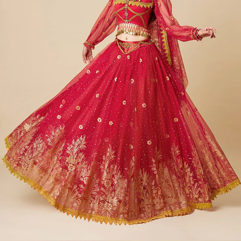 Exquisite Golden Floral Super Large 720 Degree Around Lace Half Skirt for Dance Stage Performance Show Dress Skirt  Wear