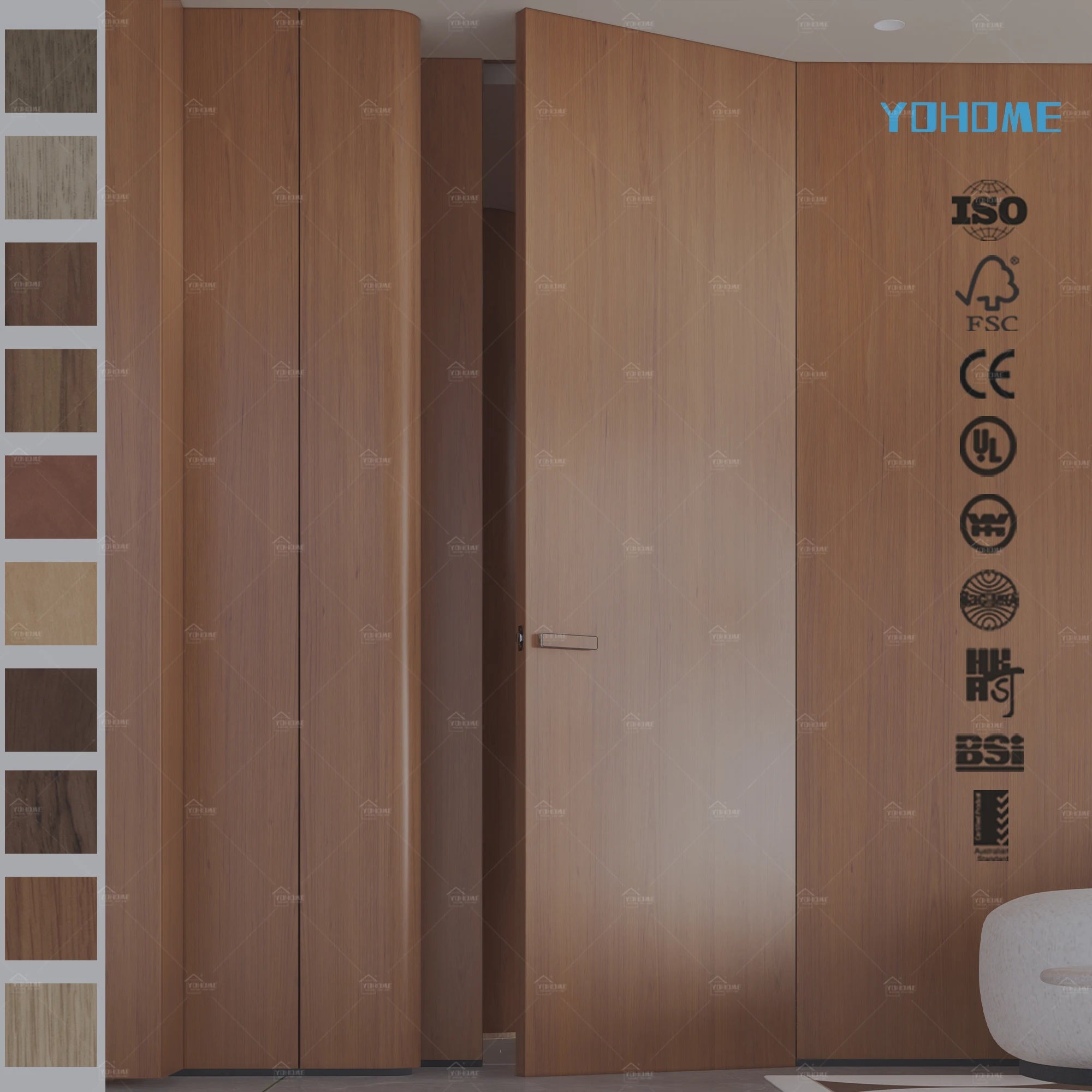Wood Veneer Invisible Door Minimalist Design Interior Door Finished Surface Bathroom Wooden Door