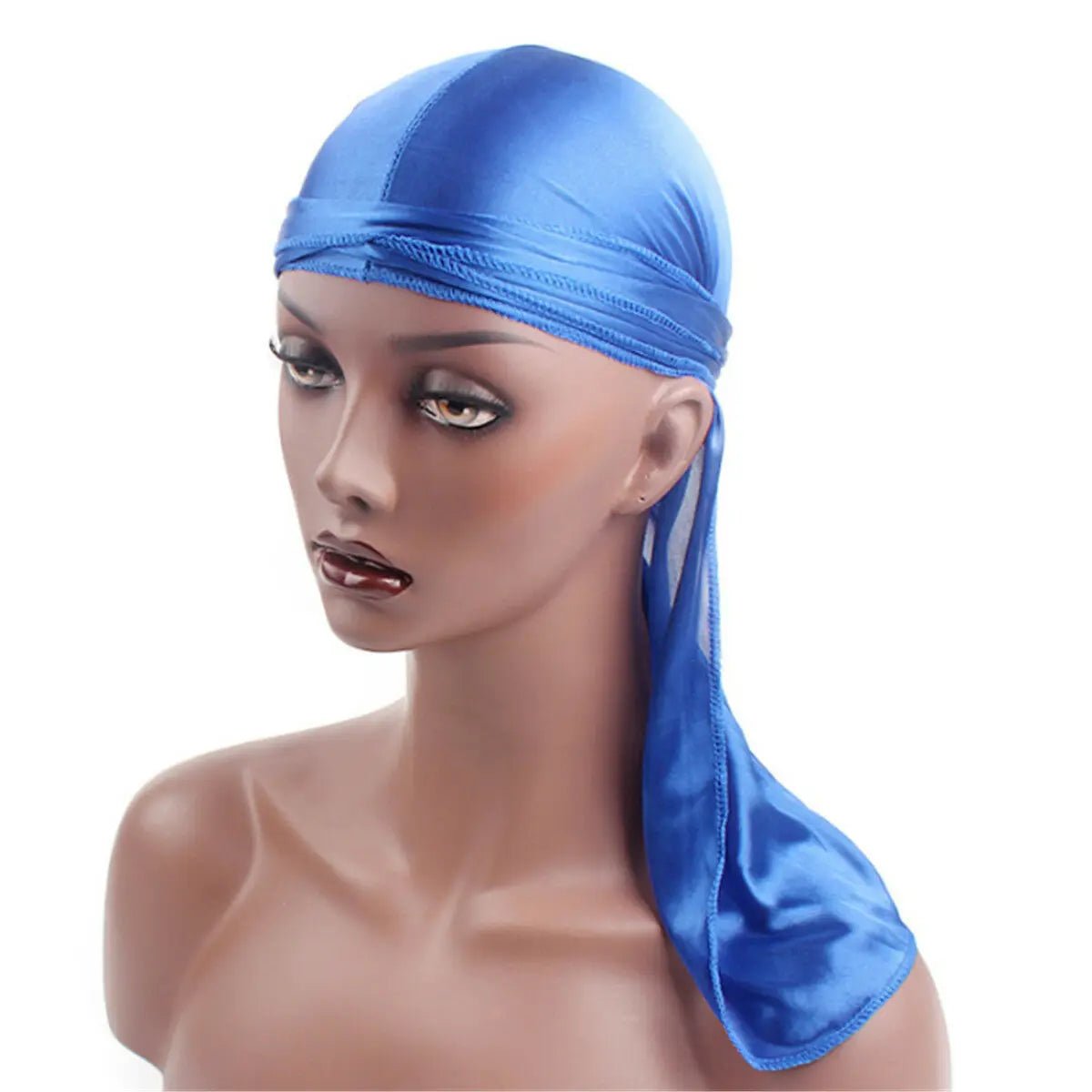 Men Women Doo Durag Headwear Headband Soft Silk Pirate Bandana Turban Long Hat Wrap Solid Color