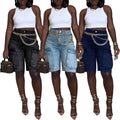 D8592 Trendy Summer Streetwear Vintage Denim Cargo Shorts for Ladies Ripped Straight Baggy Jeans Shorts for Women Denim Shorts