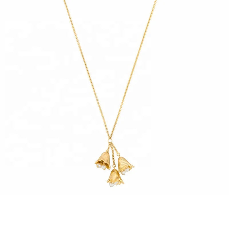 Milskye Elegant Luxury Jewelry Gold Plated S925 Freshwater Pearl Hyacinth Flower Pendant Necklace