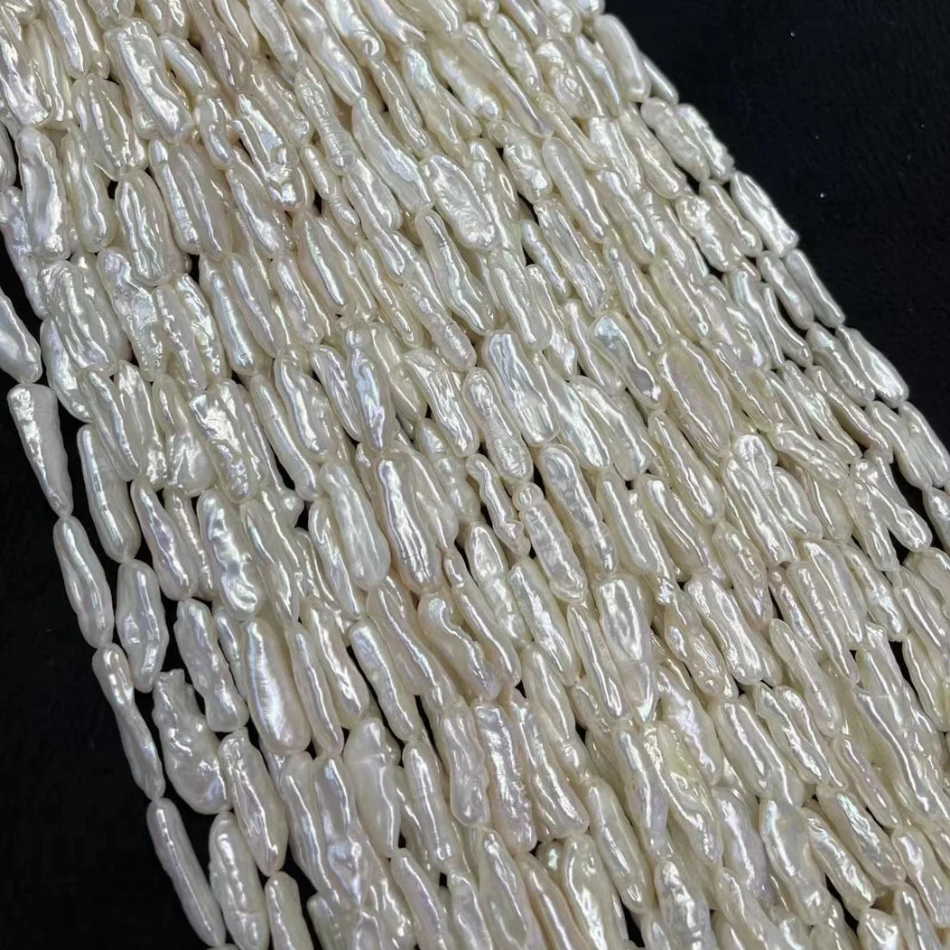 White Freshwater Long Biwa Pearl Bead Loose Strand for DIY Jewelry Making