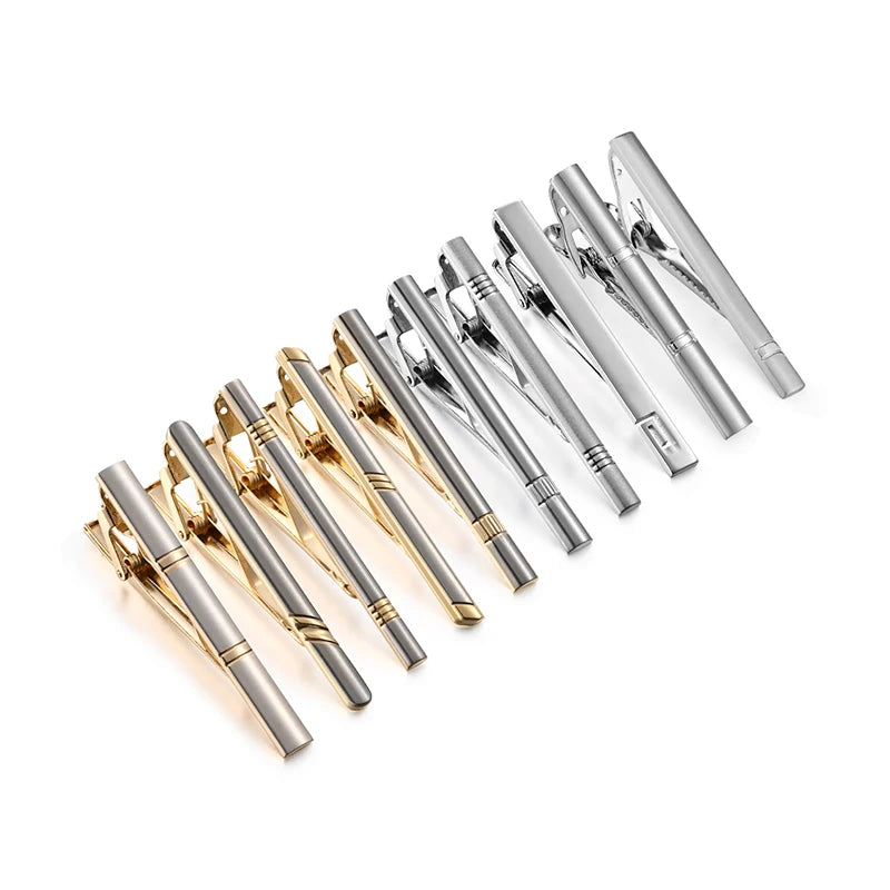Daili 10 PCS Classic Style Silver and Gold Tie Pins Wholesale Business Necktie Accessories with Clip-on for Weddings