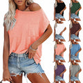 Wholesale European and American Summer New Style Foreign Trade Women's Blouse Solid Color Pocket Strapless Shirt