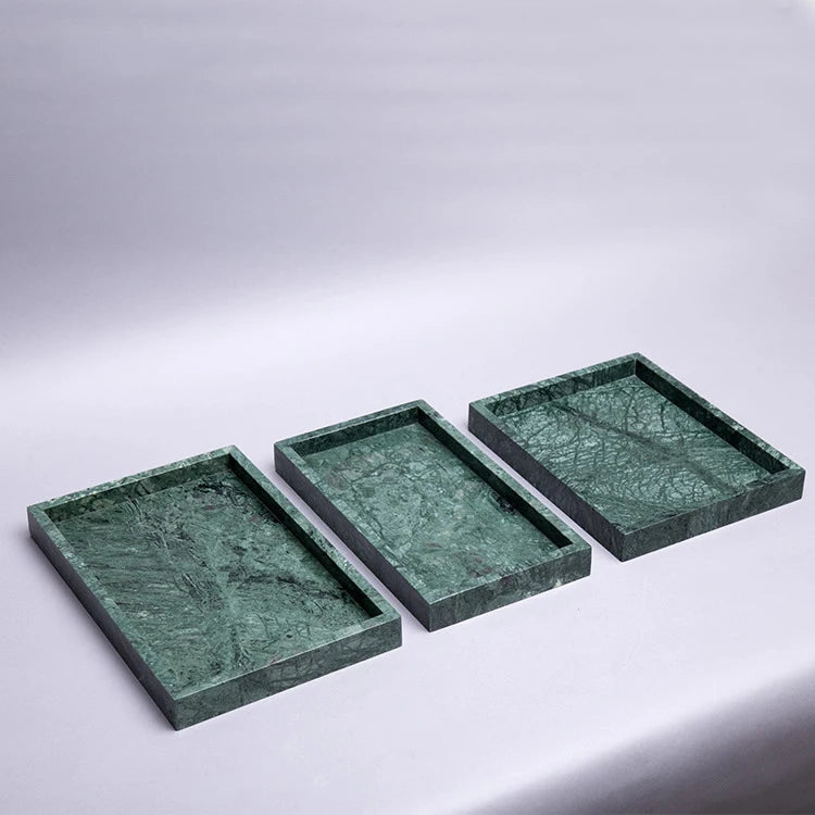 Modern Jewelry Ornaments Cosmetic Marble Serving Tray Natural Stone Rectangle with Edge