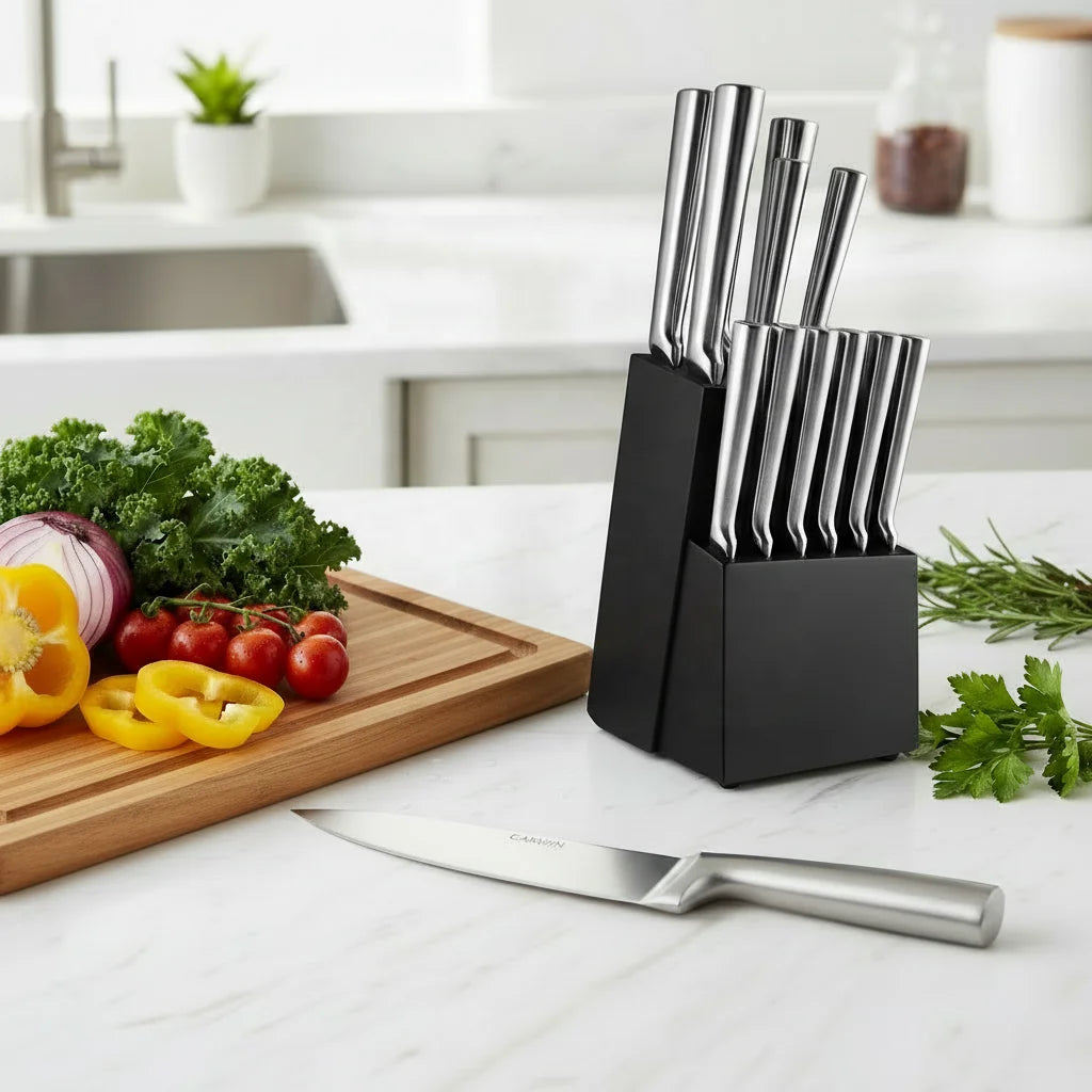 Garwin 14-Piece Stainless Steel Hollow Handle Kitchen Knife Set with Knife Holder and Custom Logo