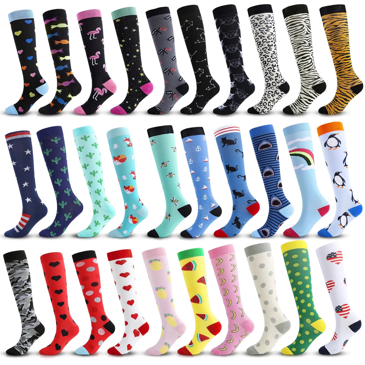 Custom Made Logo Fruit New Model Cartoon Animal Dot Compression Socks 20 -30 Mmhg for Men Quick Dry