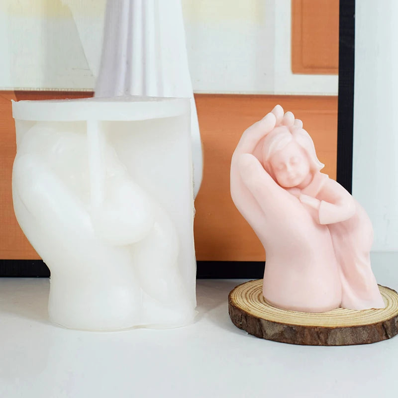 3D Mother's Hand Design Scented Candle Mold Silicone Plaster Resin Mould for Candle Making Cake Crafting DIY Plaster Tools