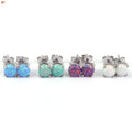 Zhengyong Vintage 925 Sterling Sliver Earrings 92 Colors 6mm Synthetic Fire Opal Jewelry Flash Round Gems Stud Earring