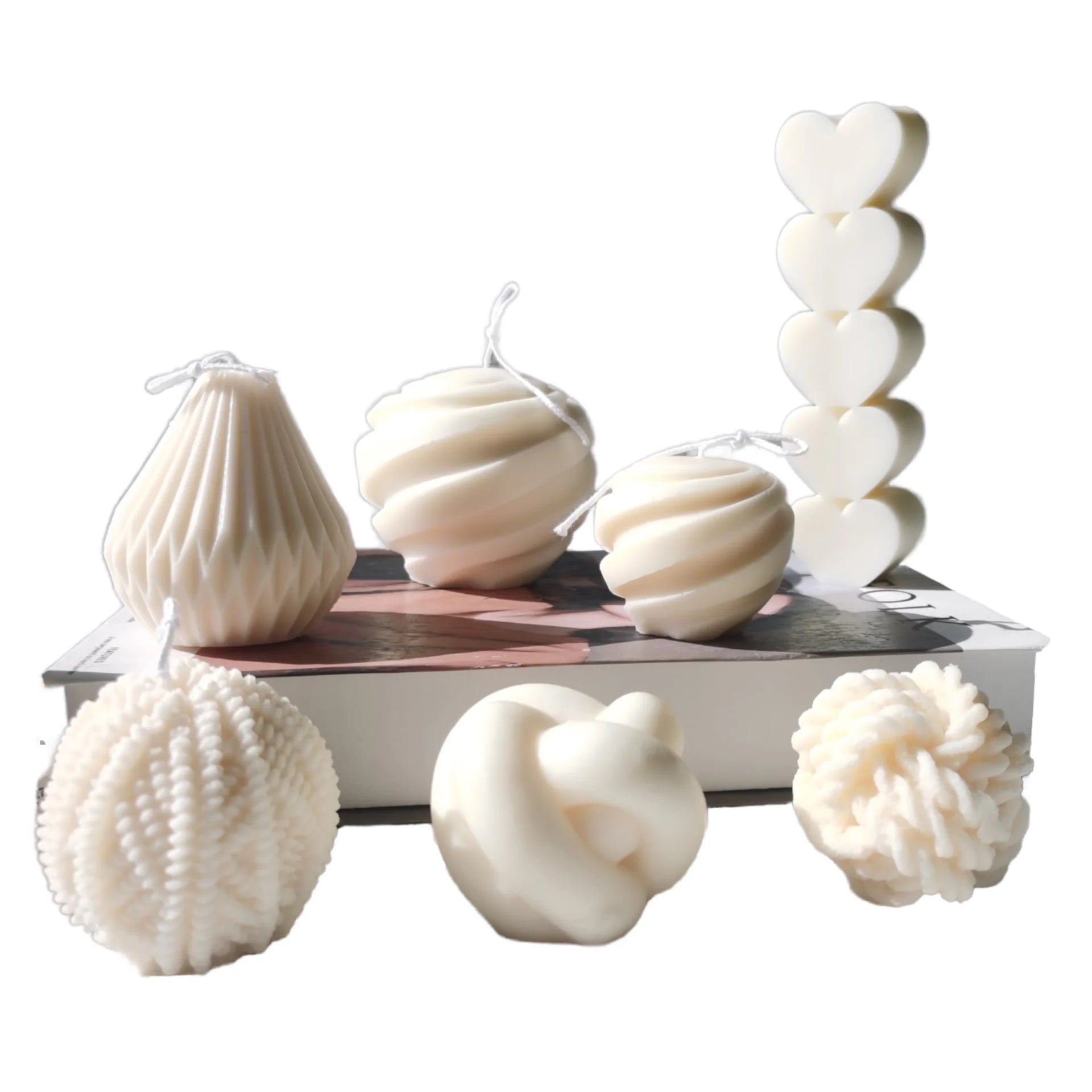 Various 3D Irregular Geometric Ball of Yarn Stereo Heart Spiral Scented Candles Silicone Molds for DIY Soap Candle Making
