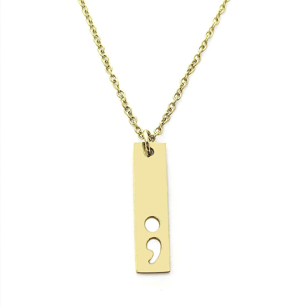 Semicolon Bar Necklace Mental Health Awareness Jewelry Inspirational Strength Gift for Cancer Survivor
