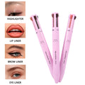 Private Label Multifunctional 4-in-1 Vegan Eyebrow Pencil Eyeliner Lip Liner Highlighter 4 in One Makeup Beauty Pen