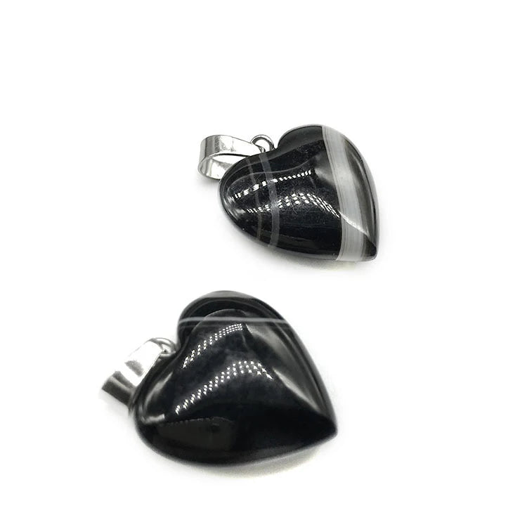 Huiying Factory wholesale jewelry hand black agate natural gemstone pendant quartz crystal pendant charm heart Jeweley