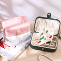 Portable Custom Pink Green White  PU Leather Jewelry Travel Case Ring Earrings Jewelry Storage Box for Girls