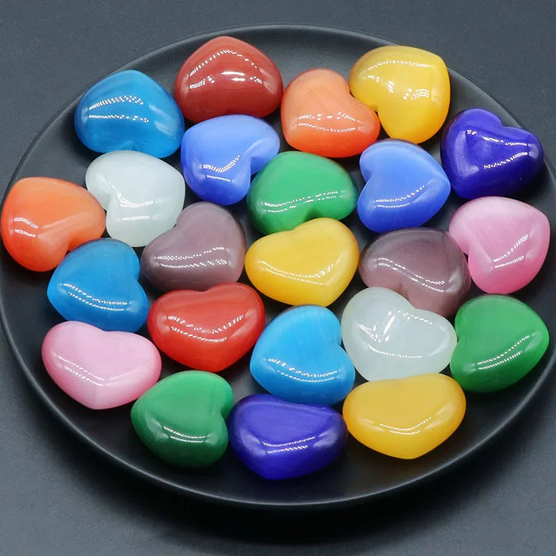 Cat's Eye Synthetic Opal 30mm Big Heart Colorful Loose Peach Stone DIY Candy Color Engraved Valentine's Day Love Jewelry