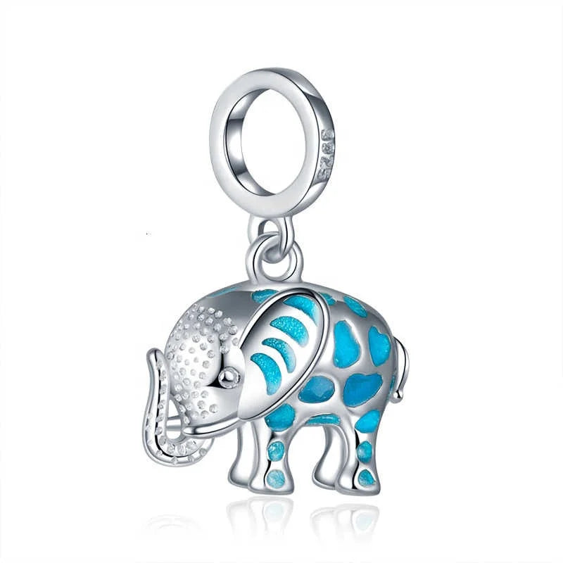 925 Sterling Silver Rhodium Plated Zircon Elephant Animal Pendant Charms Glowing Dark Beads Trendy Gift for European Bracelet
