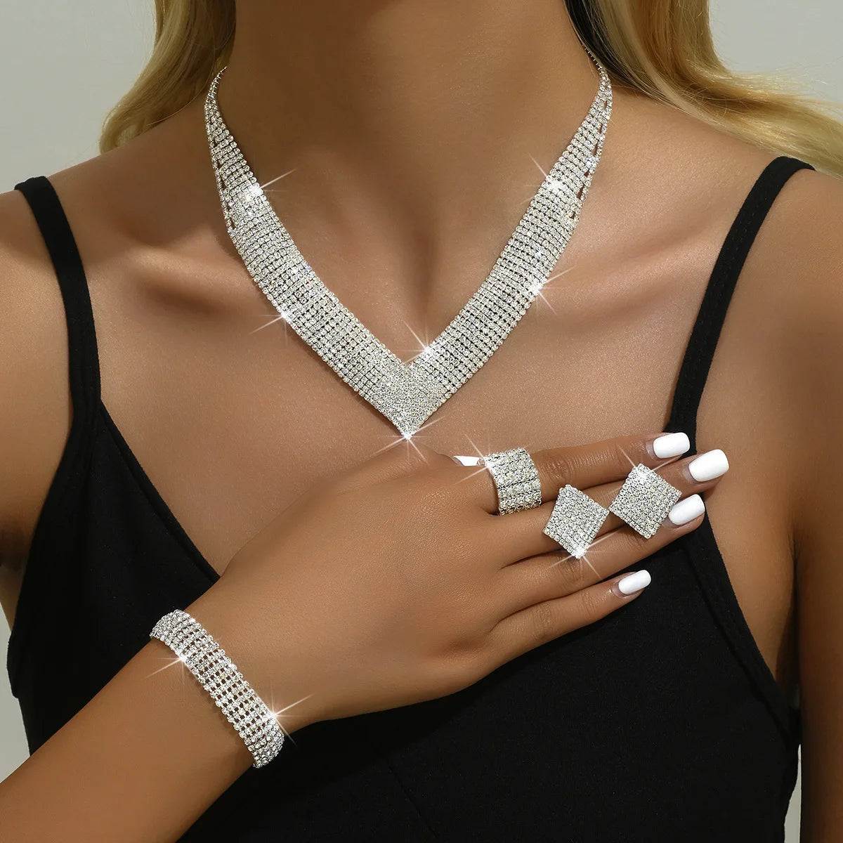 Fashion European and American Popular Rhinestone Silver Plated Bridal Jewelry Set