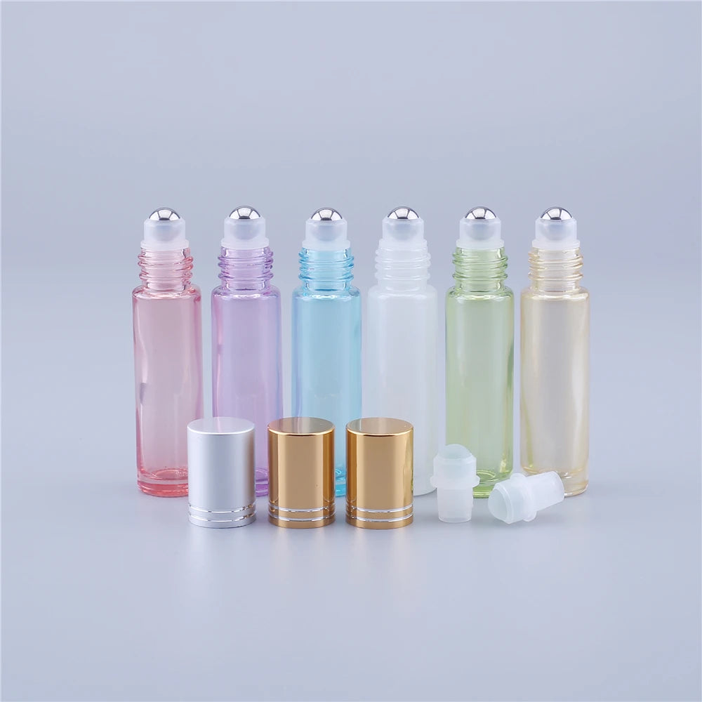10ML Empty Lip Gloss Containers Colorful Perfume Essential Oil Roll on Glass Bottle Sample With Roller Metal /Glass Ball