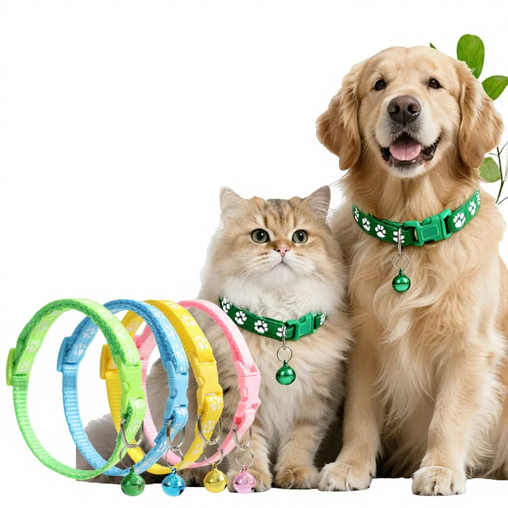 Wholesale Adjustable Pet Collar with Bell Fabric Patch Single Paw Print Cat Safety Buckle for Dogs Cats