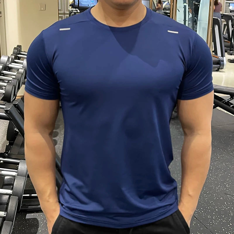 Men Bodybuilding T Shirts Gym Ice Silk Fitness Quick-drying Breathable Shirt Running Training Sports Top Shirts