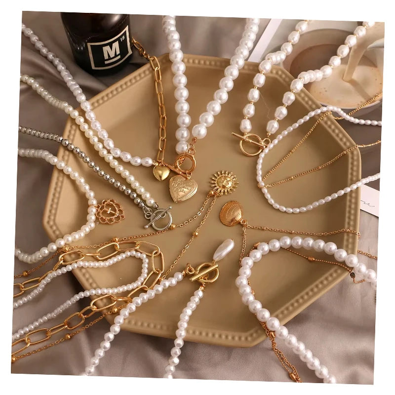 Factory Vintage Elegant Pearl Necklace  Pearl Wedding Choker Necklace for Women Charm Bead Necklaces