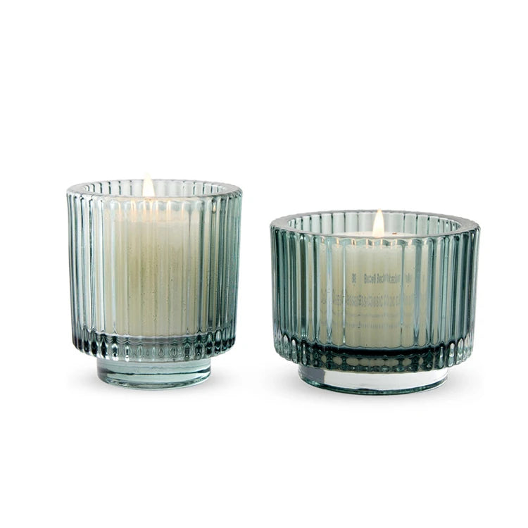 Custom Empty Glass Candle Cups Engraved  Green Color Glass Candle Jars for Wedding and Party Decoration
