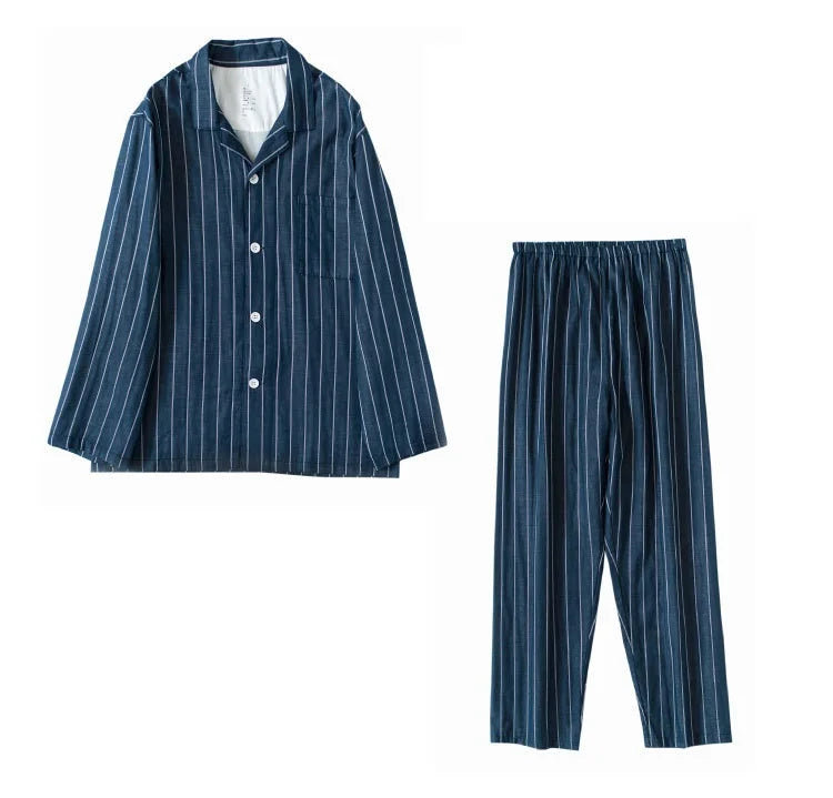 100% Cotton Yarndyed Striped Pajamas for Men Long Sleeve Men Pajama Sets Comfortable Cotton Men Pajamas Sets
