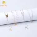 Religious Christian Jewelry Gold Plated Cross Pendant Stainless Steel Pearl Prayer Bead Rosary Necklace