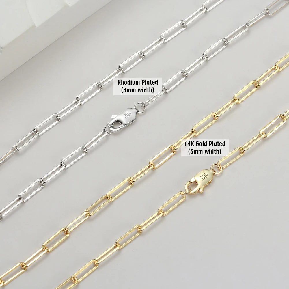 RINNTIN SC40 Hiphop S925 Sterling Silver Italian Jewelry 3mm 14K 18K Gold Plated Curb Paperclip  Chain for Women Men