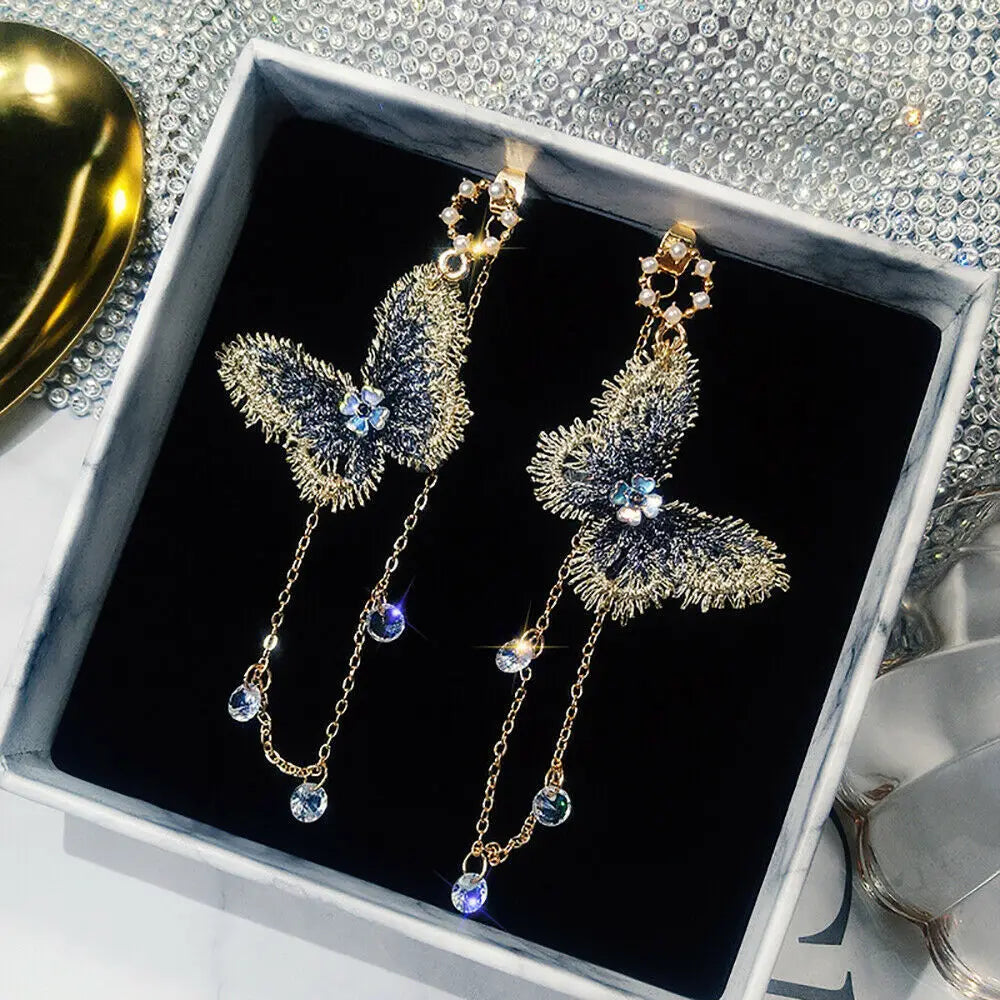 Chain Earrings for Women Butterfly Crystal Pearl Earring Fashionable Women's Super Fairy Earrings